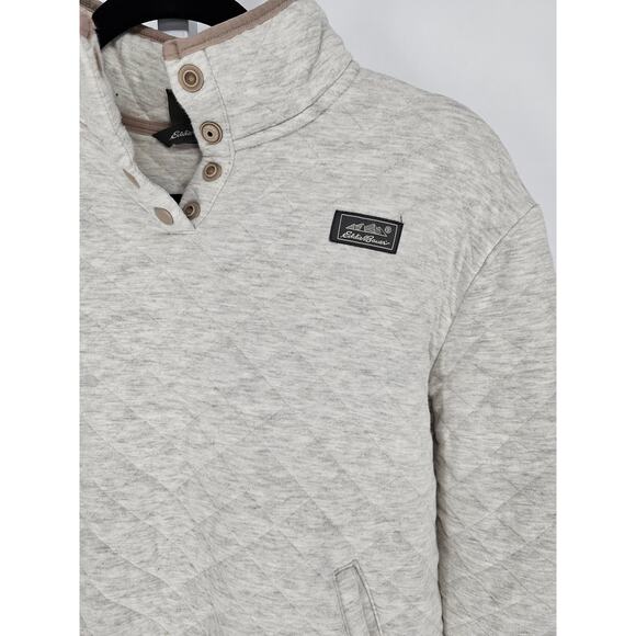 Eddie Bauer Women's Grey Quilted Long Sleeve Pullover Snap Sweatshirt Size M - Picture 2 of 4